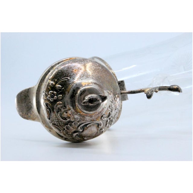 Glass Jug with Animal on the Handle, Silver Lid and Glass Handle For Sale - Image 6 of 9