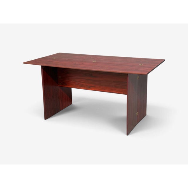 Red Sannemann, Convertible Console or Dining Table, Rosewood, Brass, Denmark, 1970s For Sale - Image 8 of 18