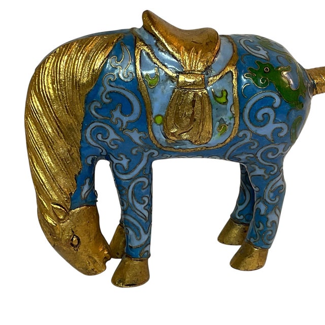 Blue Chinese Cloisonné Grazing Horse Statue Figurine Vintage For Sale - Image 8 of 11