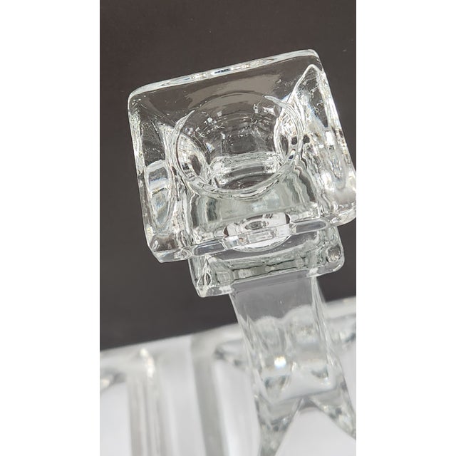 1940s 1940s Pair of Mid-Century Art Deco Style Pressed Glass Candlesticks, 7.25” For Sale - Image 5 of 13