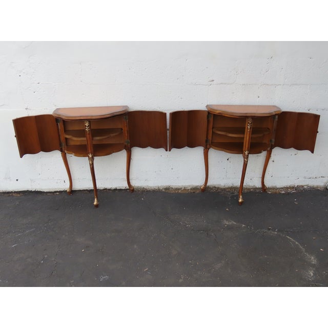 French Carved Flower Inlay Nightstands Side End Tables a Pair 6616 For Sale In Miami - Image 6 of 18
