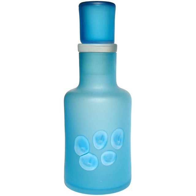 Vintage Murano Ermanno Toso Satin Surface Blue Murrine Canes Italian Art Glass Decorative Decanter For Sale In Orlando - Image 6 of 6
