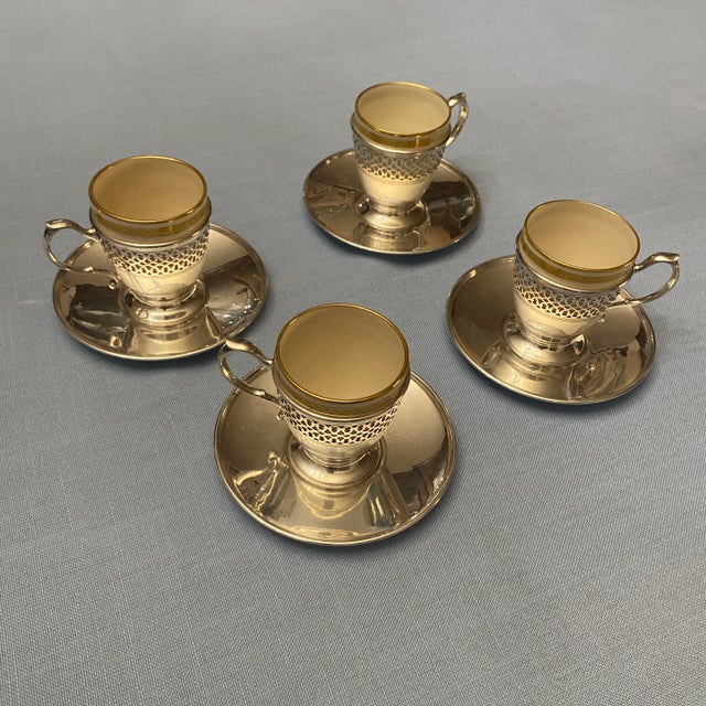 1970s Vintage Tiffany & Co. Sterling Silver Demitasse Cups With Lenox Inserts Set- 12 Pieces For Sale In Palm Springs - Image 6 of 10