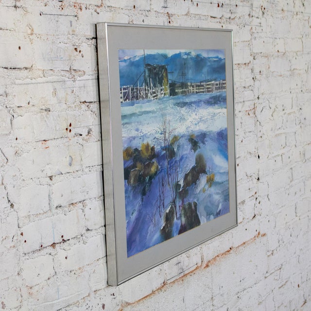 1985 Watercolor Winter Farm Landscape Signed by G. Russell Case Framed For Sale - Image 17 of 17