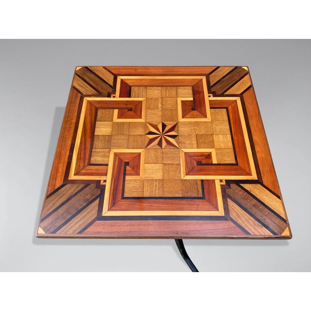 Antique Geometric Parquetry Inlay Top Side Tables, 1880, Set of 2 For Sale - Image 4 of 8
