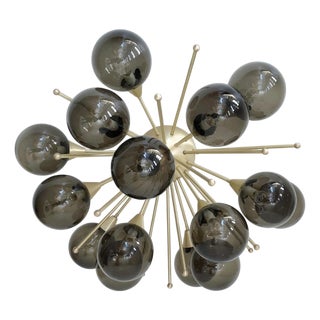 21st Century Mezzo Satin Brass Smoky Murano Flush Mount by Fabio LTD For Sale