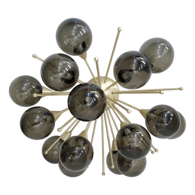 21st Century Mezzo Satin Brass Smoky Murano Flush Mount by Fabio LTD For Sale