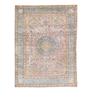1960s Vintage Persian Distressed Handmade Floral Rose Wool Rug For Sale