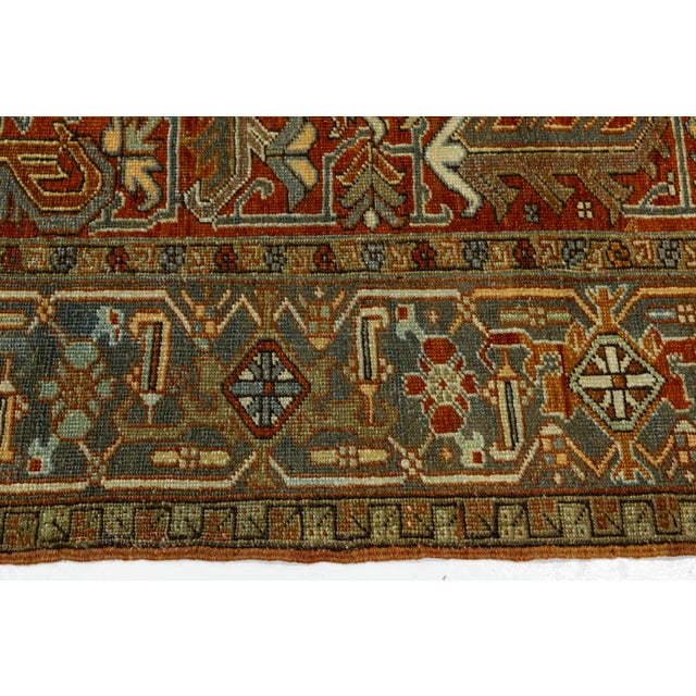 1920s 6x9 Antique Persian Heriz Serapi Rug Hand-Knotted Wool, Geometric Medallion For Sale - Image 5 of 9