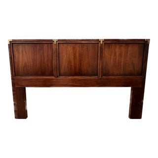 Late 20th Century Vintage Henredon Campaign Style Queen Size Headboard For Sale