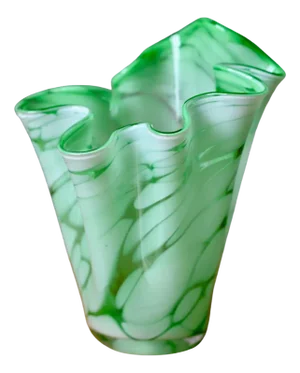 Green and White Murano Cloud Glass Freeform Vase, 1970s