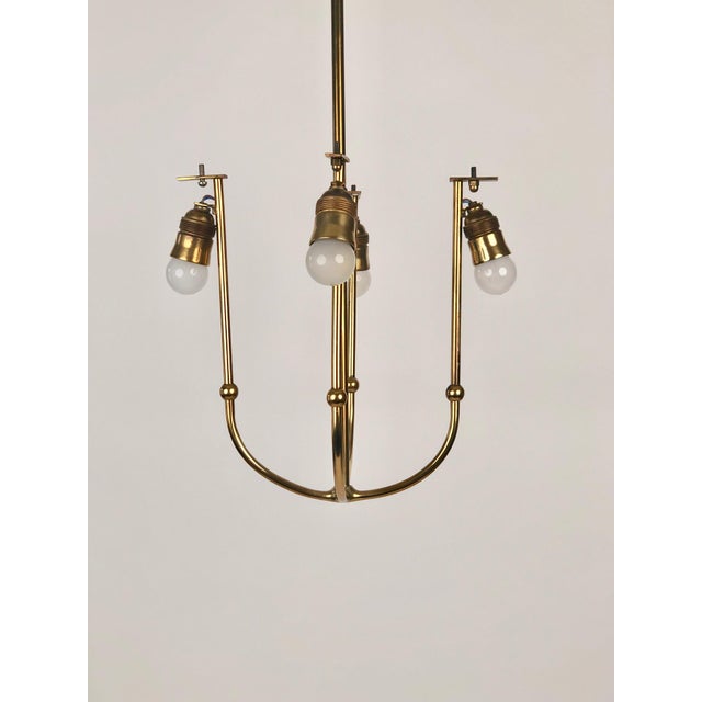 4-Arm Chandelier in Brass with Silk Shades, Austria, 1930s For Sale - Image 11 of 17