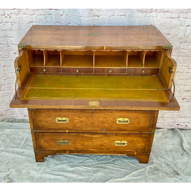 Regency Style Walnut Campaign Chest of Drawers With Brass Accents For Sale - Image 9 of 13