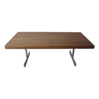 Mid Century Bauhaus Butcher Block Oak and Aluminum Table For Sale