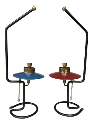 1950s Mid-Century Lacquered Metal & Brass Candle Holders- a Pair