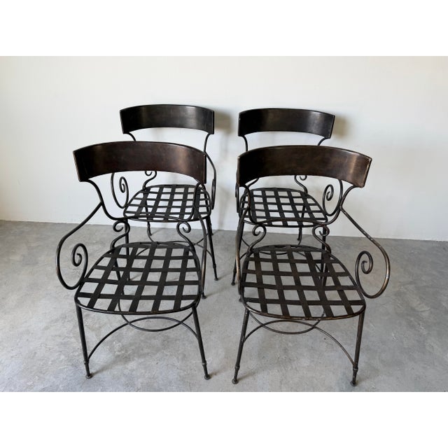 1980s Set of Four Hollywood Regency / Neoclassical Style Wrought Iron Garden Dining Chairs by Arhaus For Sale - Image 5 of 12