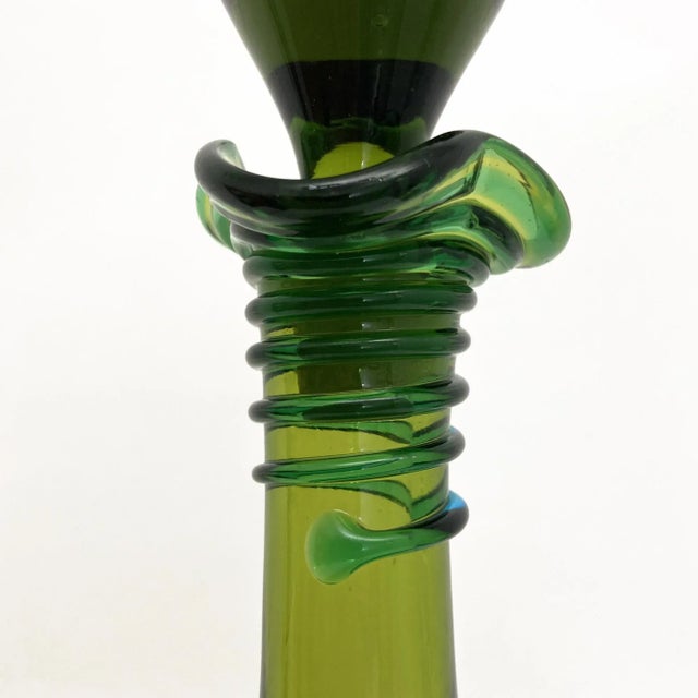 Green Vintage Blenko Decanter, by Joel Philip Myers, Circa 1968, Olive Green For Sale - Image 8 of 11