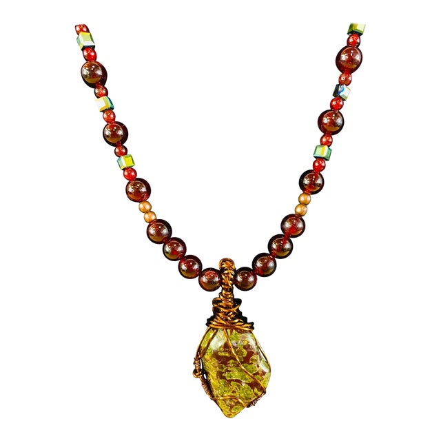 Bloodstone Pendant With Antiqued Copper Handmade Necklace For Sale