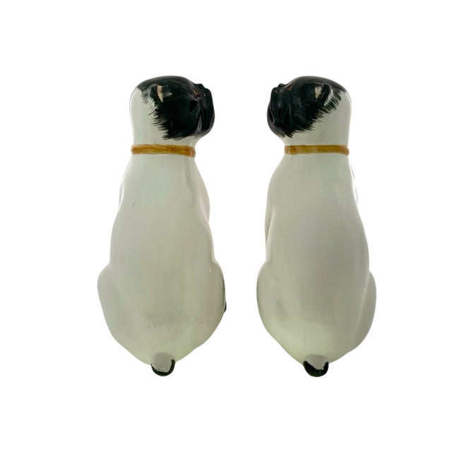 Late 20th Century Pair of Vintage Italian Porcelain Pug Dog Figurines, Large 9.6"h For Sale - Image 5 of 8