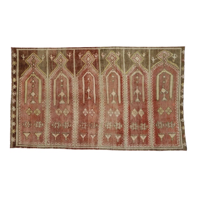 Vintage Turkish Oushak Saph Prayer Rug, 05'07 X 09'03 For Sale