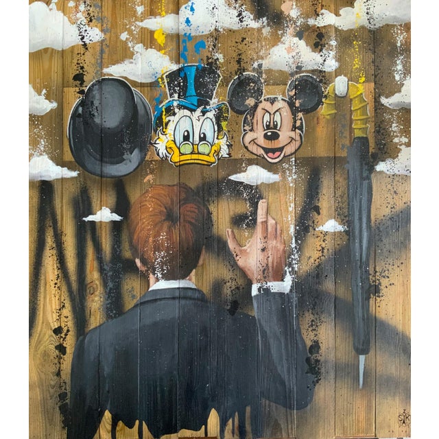 Skayzoo, Coat Hanger Magritte, 2023, Acrylic Painting on Wood For Sale - Image 4 of 4
