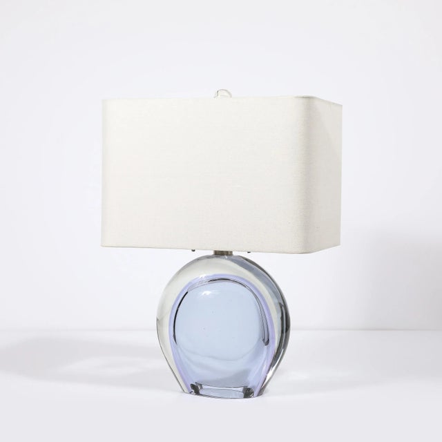 Modern Pair of Modernist Hand-Blown Murano Pale Lavender Glass & Nickel Table Lamps For Sale - Image 3 of 12