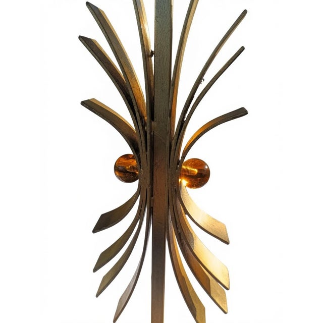 Black Mid-Century Modern Abstract Gold Starburst Table Lamp With Stone Base & Black Shade | Hollywood Regency For Sale - Image 8 of 9