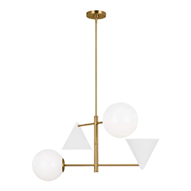 AERIN By Visual Comfort Studio Cosmo 4-Light Medium Chandelier in Matte White and Burnished Brass For Sale