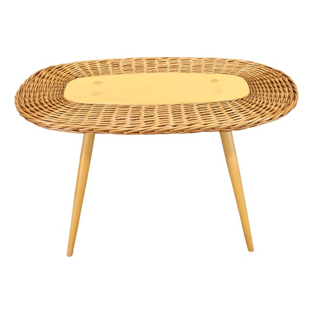 Rattan Coffee Table by Jan Kalous, Czechoslovakia, 1970s For Sale