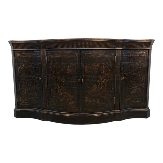 Late 20th Century Ethan Allen Vivianne Chinoiserie Serpentine Console Sideboard For Sale