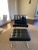 Knoll Barcelona chair and stool in mint condition. Purchased at DWR Black leather Stool dimensions: 25”x23”x16”H