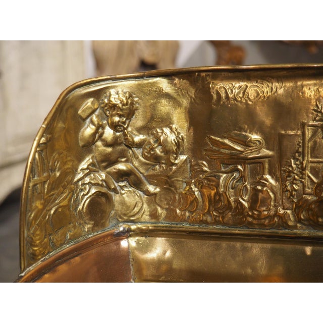 Antique French Brass and Copper Repousse Ceremonial Hotte, Late 1800s For Sale - Image 13 of 17