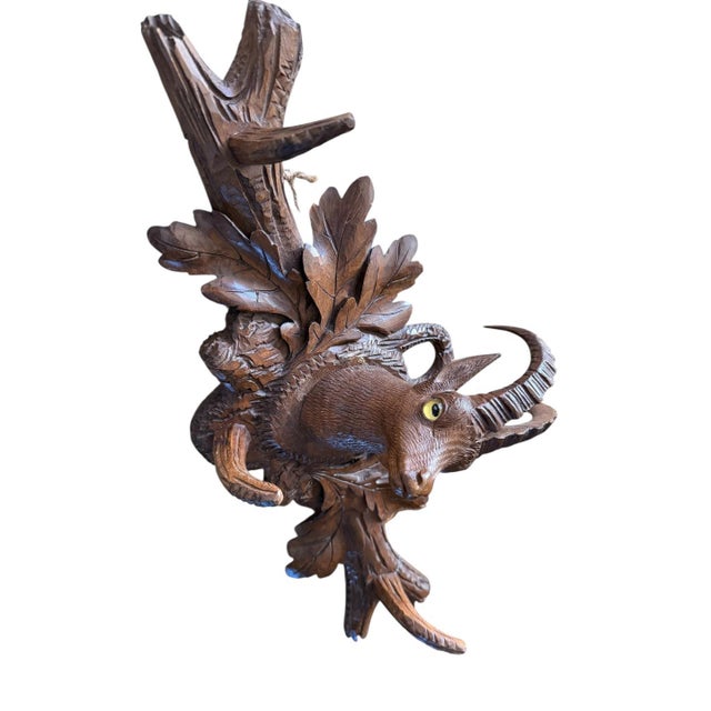 Wood 1900s Black Forest Goat Rack Glass Eyes For Sale - Image 7 of 8