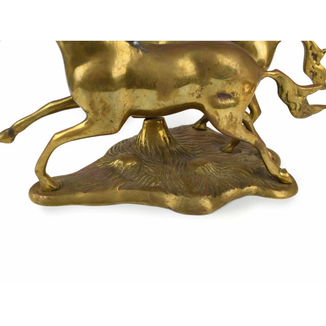 Vintage Solid Gold Brass Running Wild Horses Equestrian Décor Figurine Model For Sale - Image 6 of 7