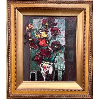 Zvi Mairovich, Polish Israeli Abstract Flowers Tel Aviv Modernist Vibrant Floral Oil Painting For Sale