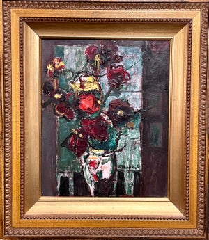 Zvi Mairovich, Polish Israeli Abstract Flowers Tel Aviv Modernist Vibrant Floral Oil Painting