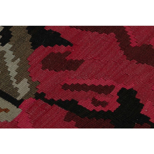 Textile Mid Century Bessarabian Kilim Rug Vintage Black Red Floral Pattern Flat Weave For Sale - Image 7 of 9