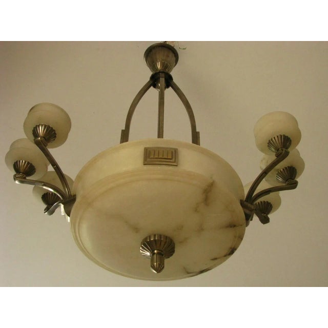 French Art Deco Alabaster Chandelier, 1925 For Sale - Image 12 of 15