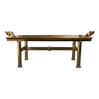 1980s Brass & Glass Coffee Table Glam Metal Chic Tray-Form For Sale