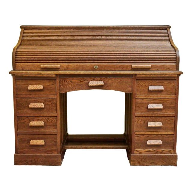Antique American Desk with Roller Blind For Sale