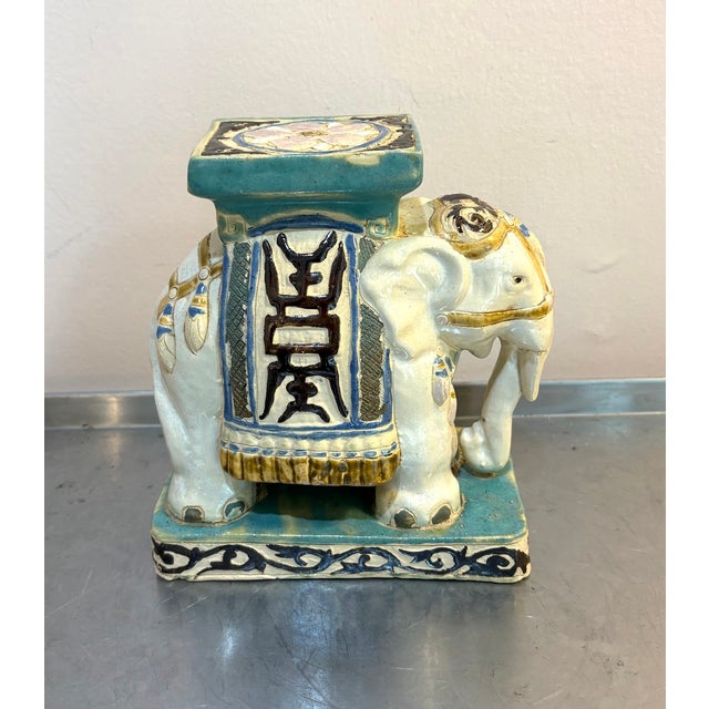 1970s Painted Pottery Elephant Statue / Figurine For Sale - Image 5 of 5