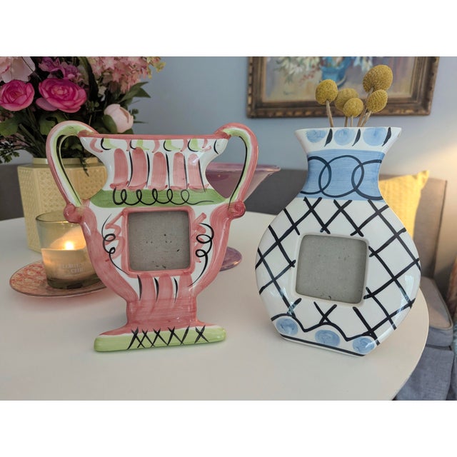Vintage Pop Art Blue and White Grecian Vase Ceramic Picture Frame For Sale - Image 10 of 11