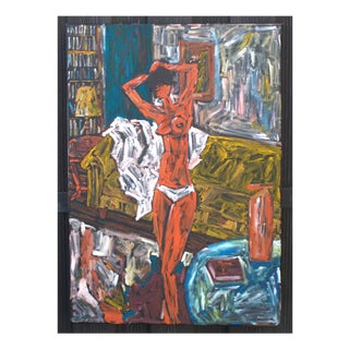 Natalia Vypritskaia, Nude by the Mustard-Colored Sofa, Oil on Canvas For Sale
