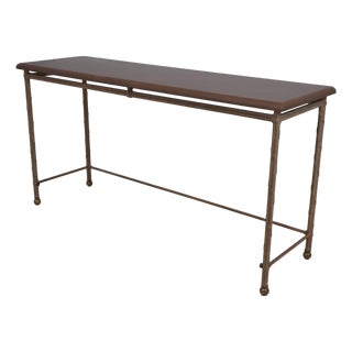Painted Wood Top Leather Wrapped Metal Base Console Table For Sale