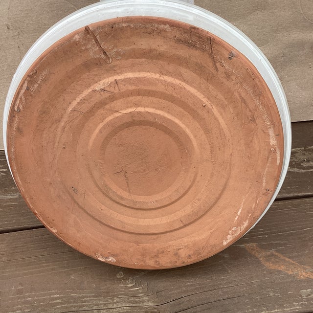 Ceramic Vintage American Made White Glazed Terracotta Column Pedestal Bird Bath For Sale - Image 7 of 12