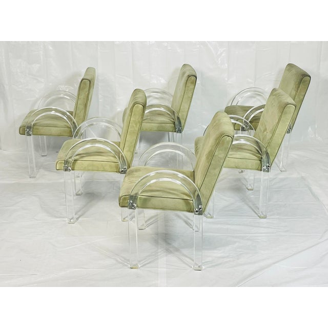 Wood Set of 6 Charles Hollis Jones Lucite Waterfall Dining Chairs, Signed 1974 For Sale - Image 7 of 18