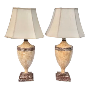 Pair of Vintage Pink Marble Tesselated Table Lamps – Attributed to Maitland-Smith (Some Wear)