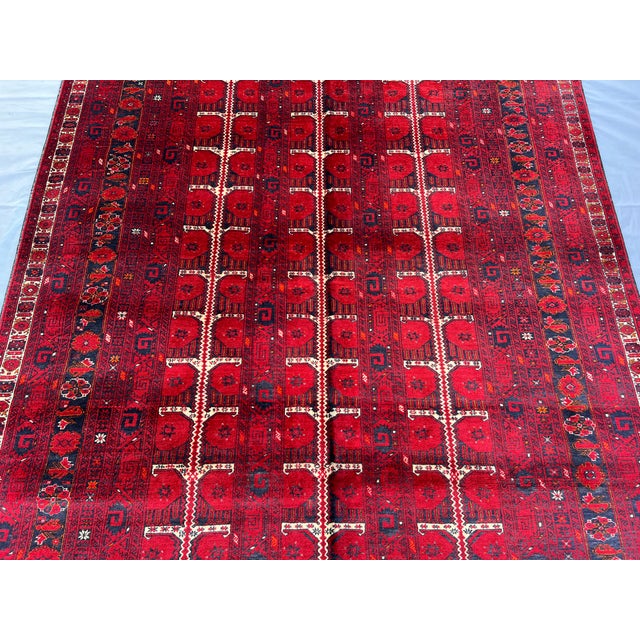 Vintage Turkmen Bukhara Wool Rug 6'9" X 9'4" Afghan Tribal Ersari Carpet, Living Room Rug For Sale - Image 6 of 9