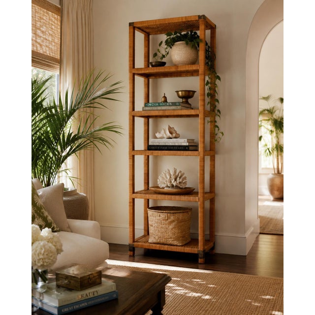 Vintage Coastal Bielecky Brothers-Style Wrapped Rattan Six-Tier Etagere For Sale - Image 4 of 13