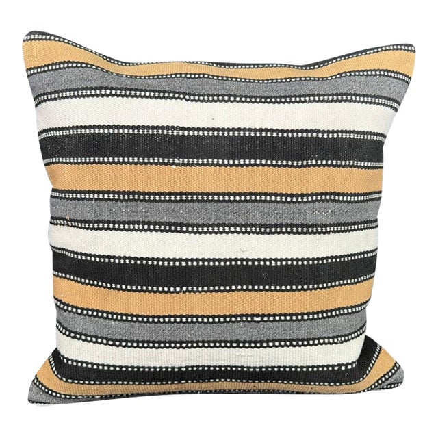Turkish Hemp Pillow Cushion Natural Beige Black Cushion Cover 20"x20" For Sale